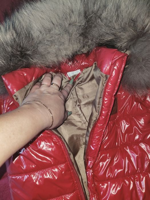 Kombinezon LAttante czerwony błyszczący 80-92  z futerkiem