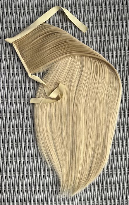 Premium Ultra włosy doczepiane, jasny blond, kucyk, treska