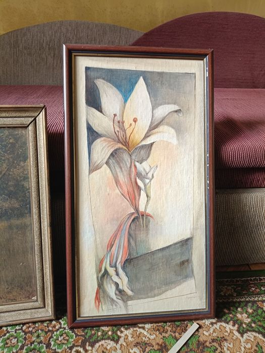 Trzy stare reprodukcje, obrazy. Dwa malowane