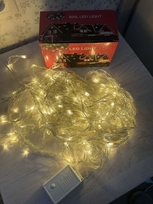 Гірлянда 500 LED, Теплий білий колір, прозорий дріт