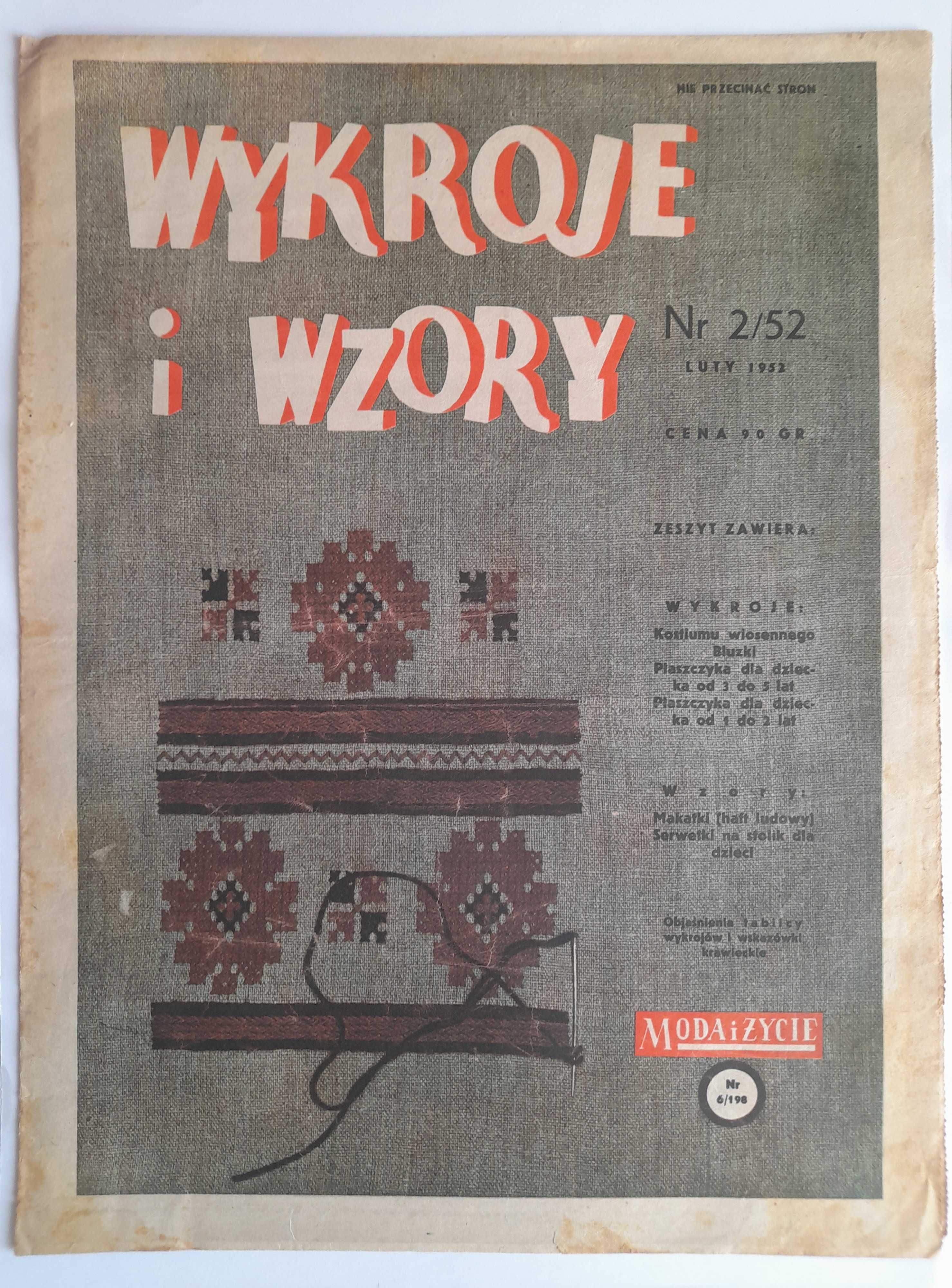 WYKROJE I WZORY 2 / 1952 wykroje - kostium, płaszczyk itd. z 1952 r