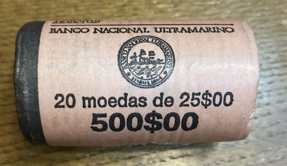 Rolo de 20 moedas de 25$00