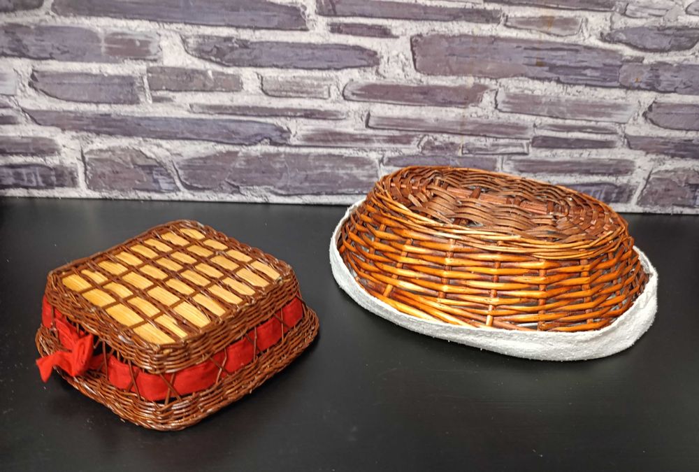 Bricolage 2 Cestos Rústicos,  verga, 1  com forro de linho, removível