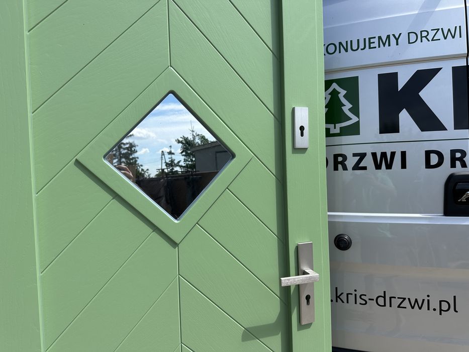 Drzwi zewnętrzne drewniane  dowolny kolorzielone,Na Wymiar Cała Polska