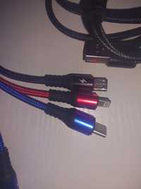 USB Flash кабель для заряджання 3в1: iPhone, Typ-C, MicroUSB. 5A-40Wt