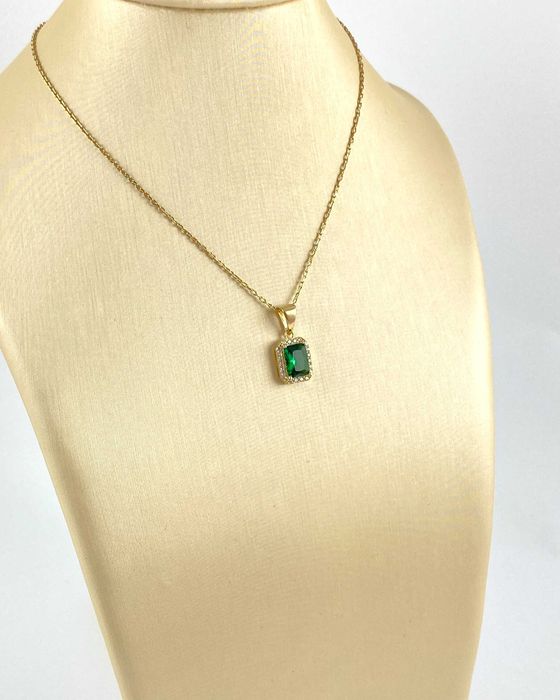 Zjawiskowa ZŁOTA zawieszka ZIELONA markiza PRÓBA 585 (14K)