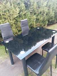 Stół szklany czarny plus 4 krzesła