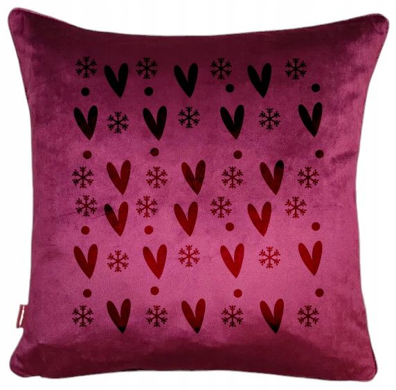 Poszewka welurowa poduszka 40x40 ozdoba Świąteczna Serca śnieżynki