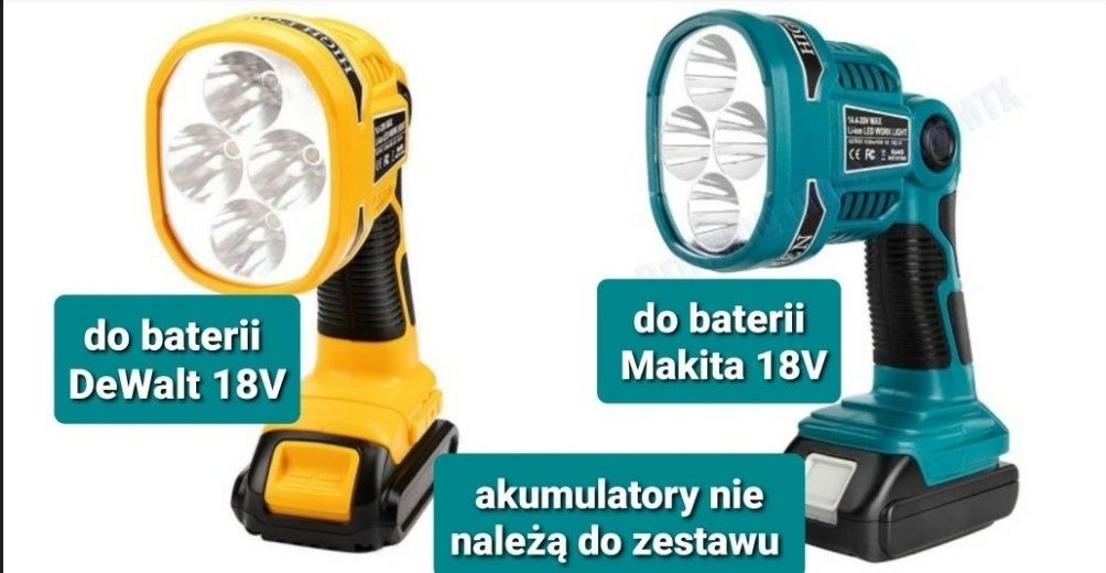 Reflektor lampa latarka robocza Led do baterii Makita Dewalt port USB