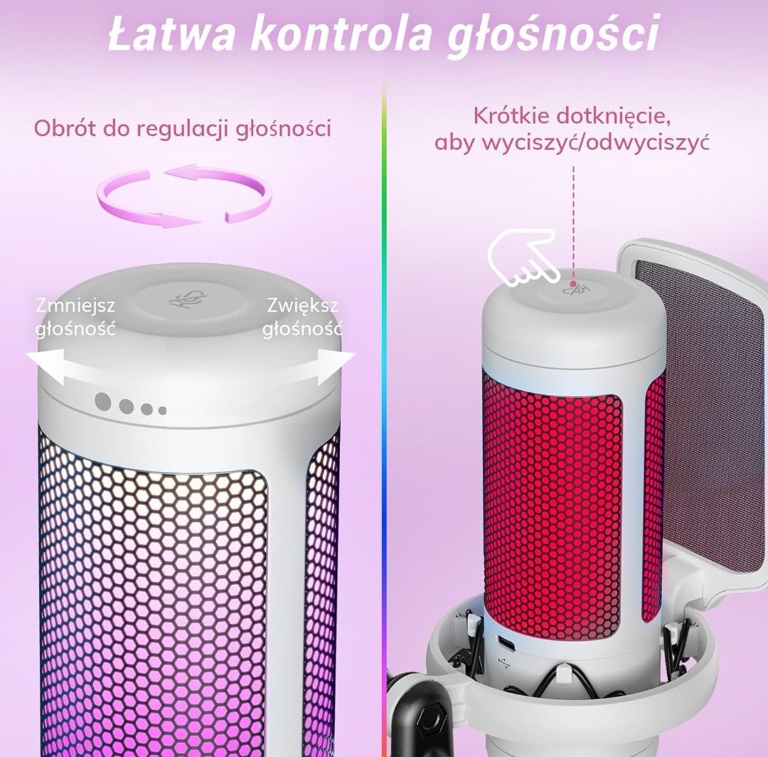 Mikrofon USB do gier TONOR TC310+ z regulowanymi trybami RGB i jasnośc