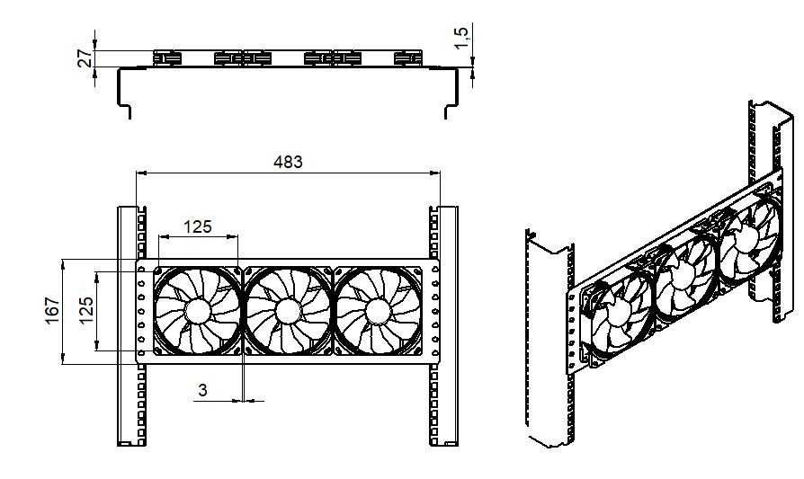 R-CASE - FAN plate \ podstawka -  dodatkowe chłodzenie do RACK 19