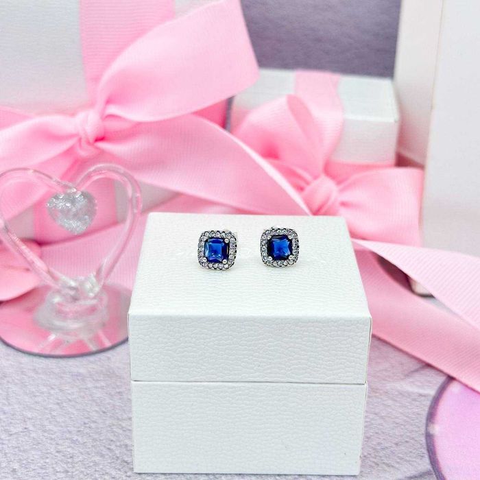 Сережки «Блискучий синій квадрат»