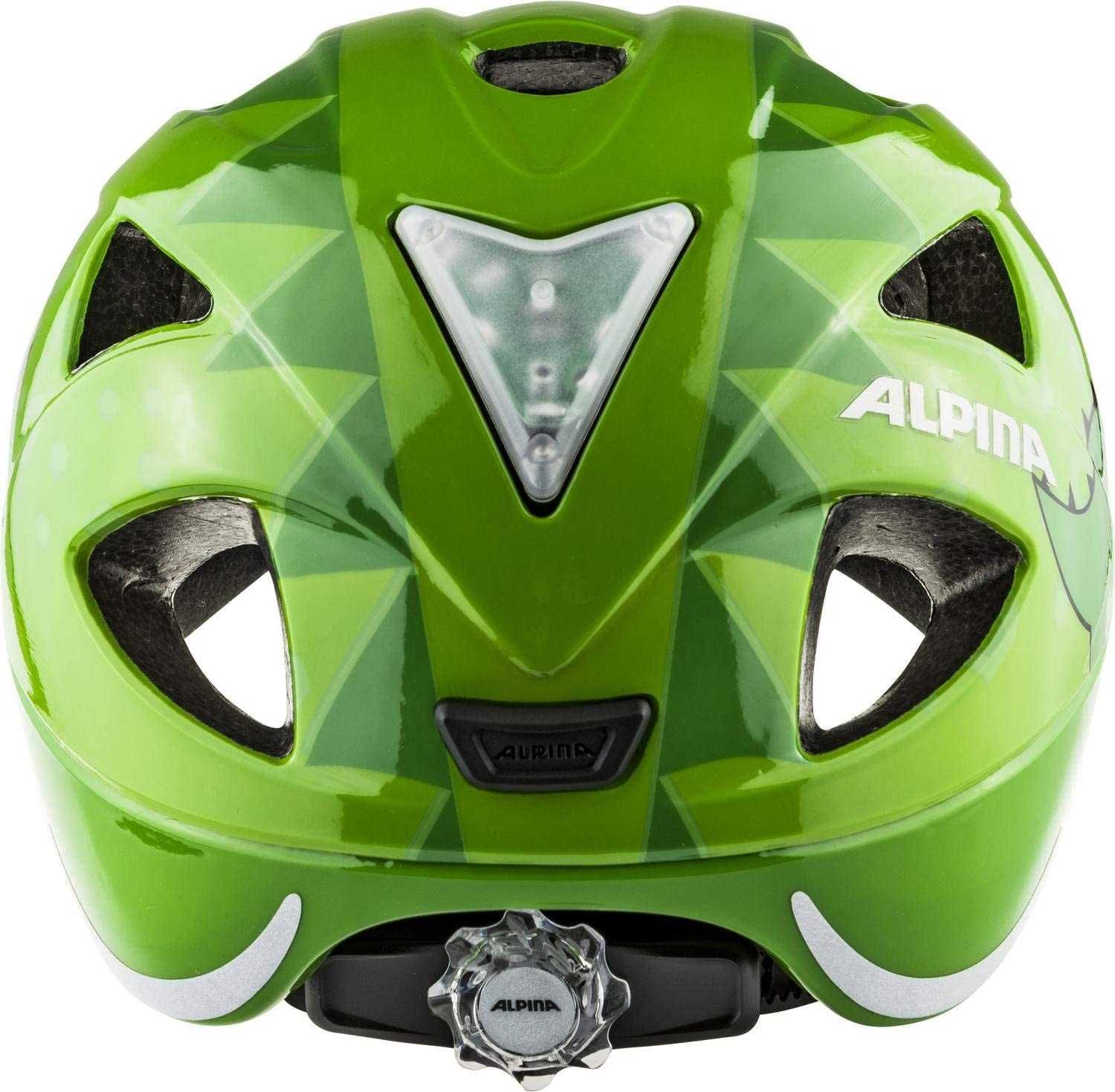 Alpina Ximo Flash 45 49 green dino kask rowerowy dziecięcy lampka