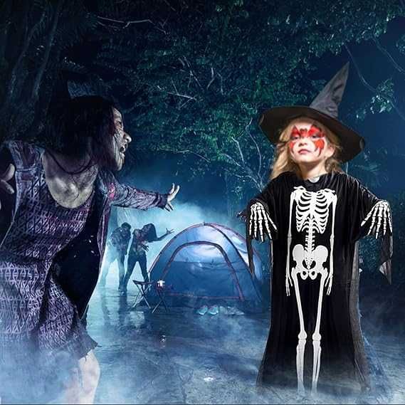 Kostium na Halloween Przebranie KOŚCIOTRUP SZKIELET Ponczo Tunik-110cm