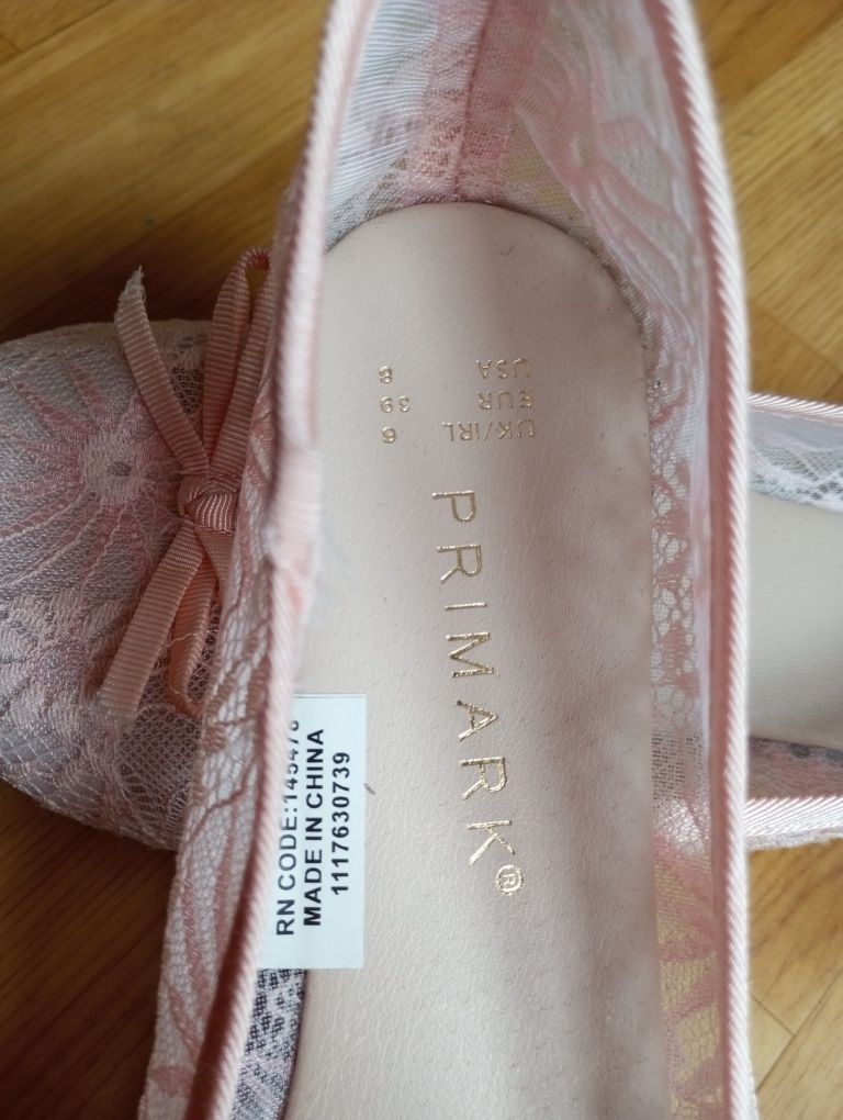 Nowe baleriny koronkowe 39 Primark pudrowy róż