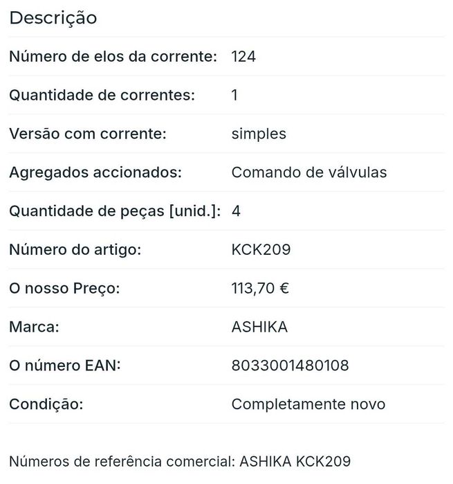 ASHIKA KCK209 Kit de distribuição