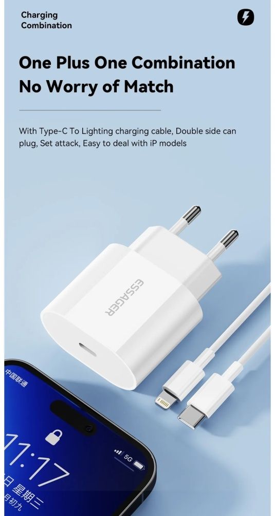 НАБОР Lightning 20W PD Блочёк + Кабель Быстрая Зарядка iPhone