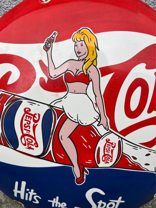 Vintage szyld emaliowany Pepsi Cola emalia tablica reklama USA
