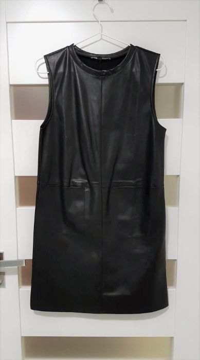 Nowa czarna skórzana sukienka Zara S