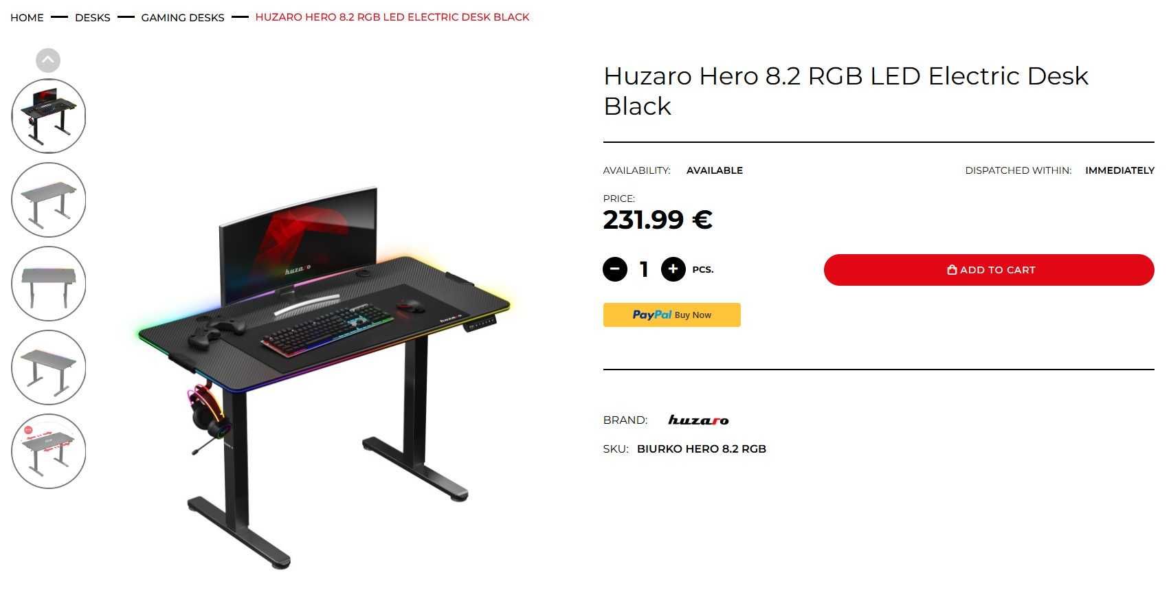 Stół gamingowy Huzaro Hero 8.2 RGB Elektryczny – Jak nowy