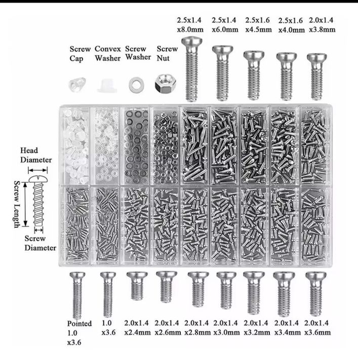 Набор винтов для ремонта очков , гаджетов 1000 шт
