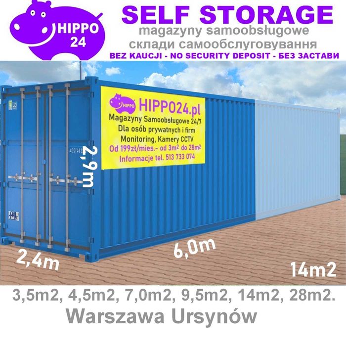 14m2 Self Storage HIPPO24 Magazyny Samoobsługowe Wwa Ursynów. Od ręki.