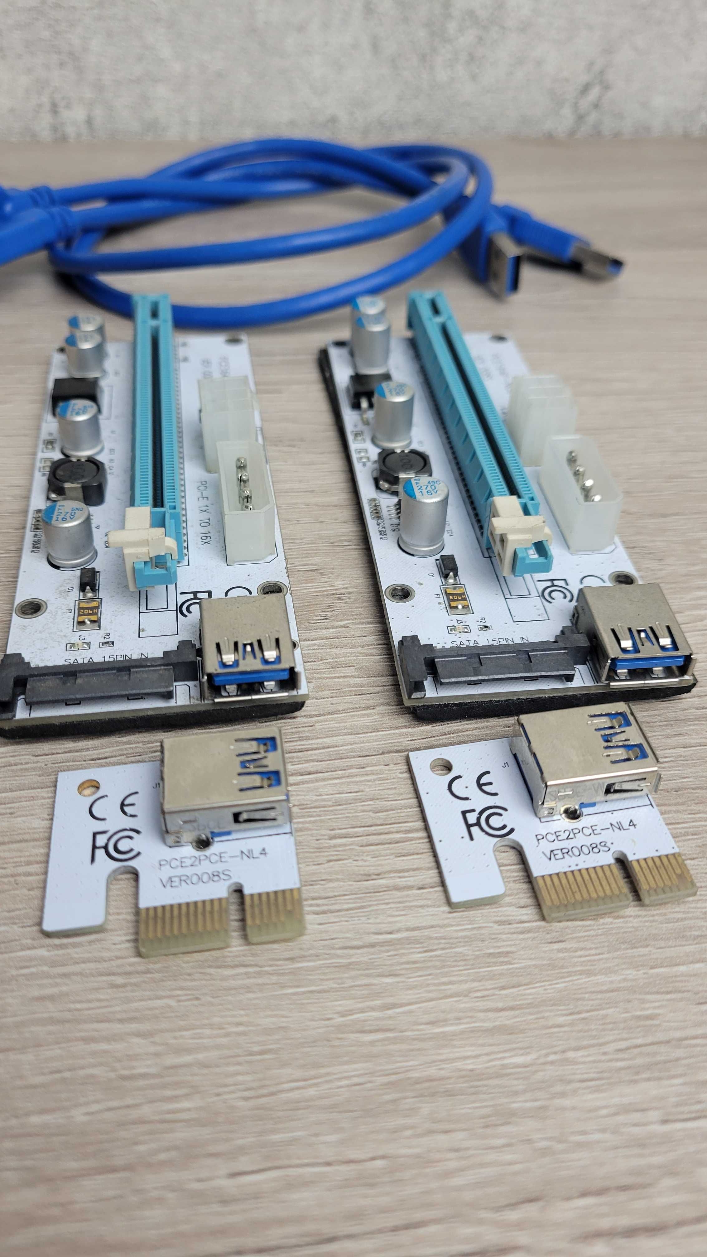 Riser ( Райзер ) PCI-EXx1=>x16, 4-pin/6-pin/Sata, USB3.0 AM-AM 0,6м