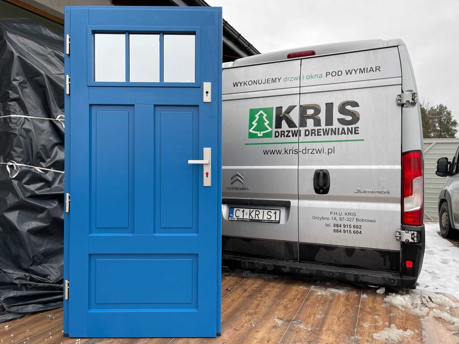 Drzwi zewnętrzne drewniane Amerykańskie niebieskie CAŁA POLSKA