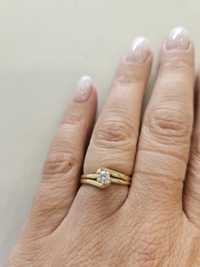 Złoty pierścionek z naturalnym brylantem  0.19ct