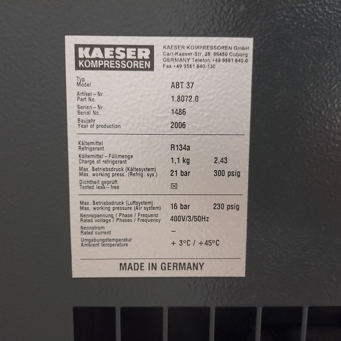 Sprężarka śrubowa Kaeser ASD 37 T 22kw  3,5m³/min + osuszacz powietrza