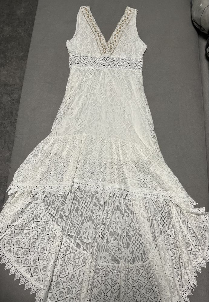 Biała sukienka koronkowa boho asymetryczna r.M/L