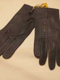 Rękawiczki skórzane ciemno szare nieocieplane