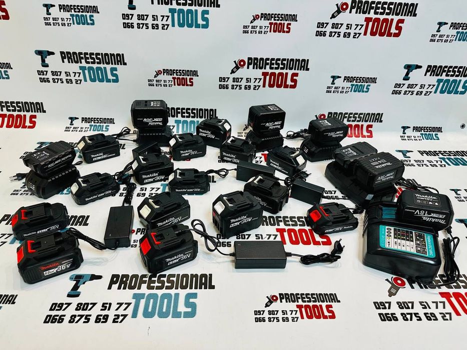 Аккумуляторы и зарядные устройства АКБ Makita  12V-36V 1-9A