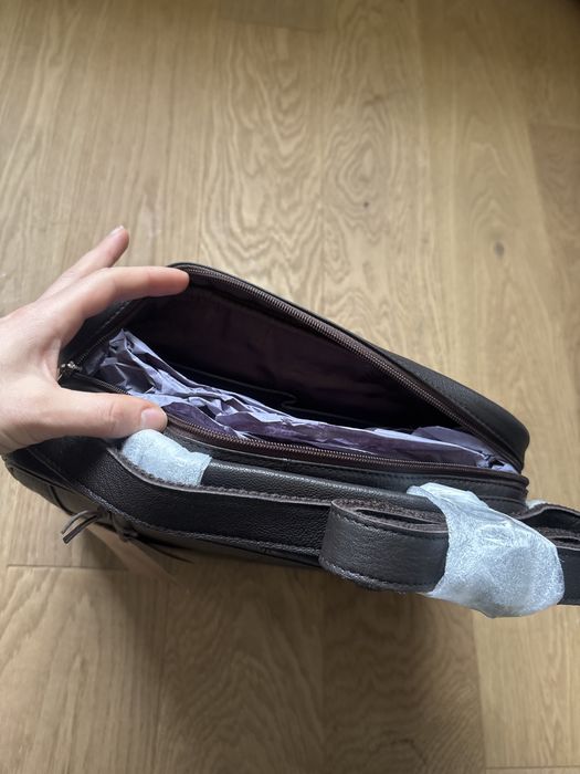 Torba męska skórzana na ramię i do ręki do pracy brązowy T-126-BR