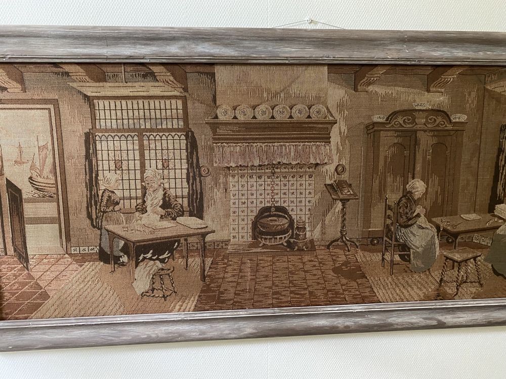 Stary duzy gobelin obraz w ramie 180x80