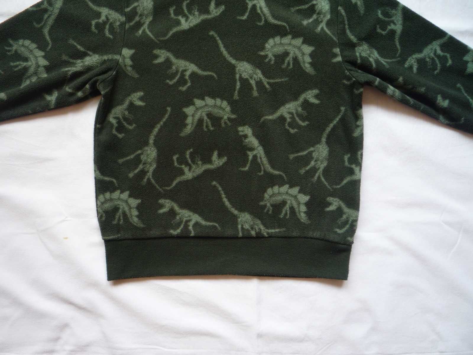 H&M r. 98/104 Bluza polarowa zielona z kapturem w dinozaury