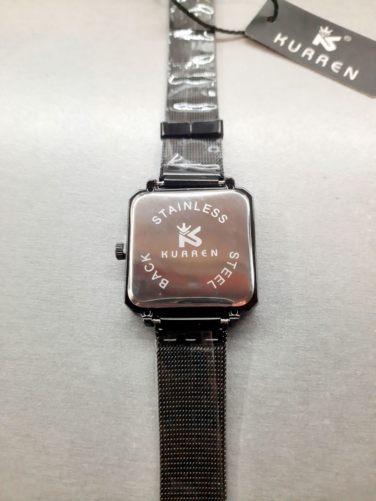 Zegarek analogowy czarny brokatowa tarcza cyrkonie stalowy pasek