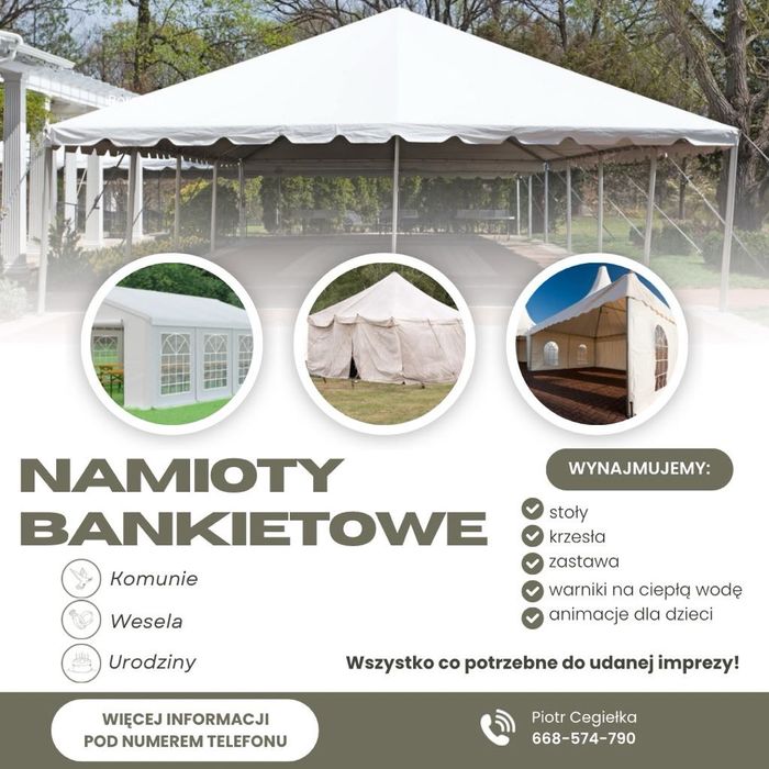 Namioty bankietowe, imprezowe! Stoły, krzesła, zastawa!