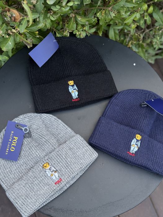 Шапка Polo Ralph Lauren с мишкой черная зимняя шапка Поло Ральф Лоурен