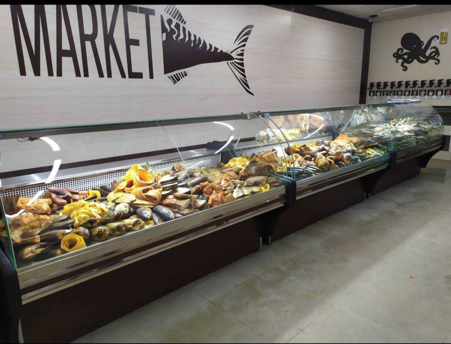 Гастрономічна холодильна вітрина КУБ/гнуте скло під м'ясо,ковбаси,рибу