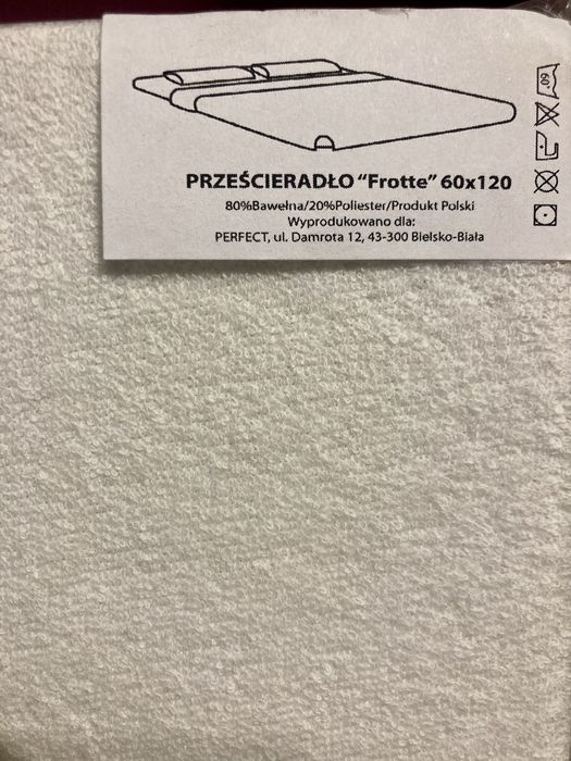 Prześcieradło frotte 60x120 białe