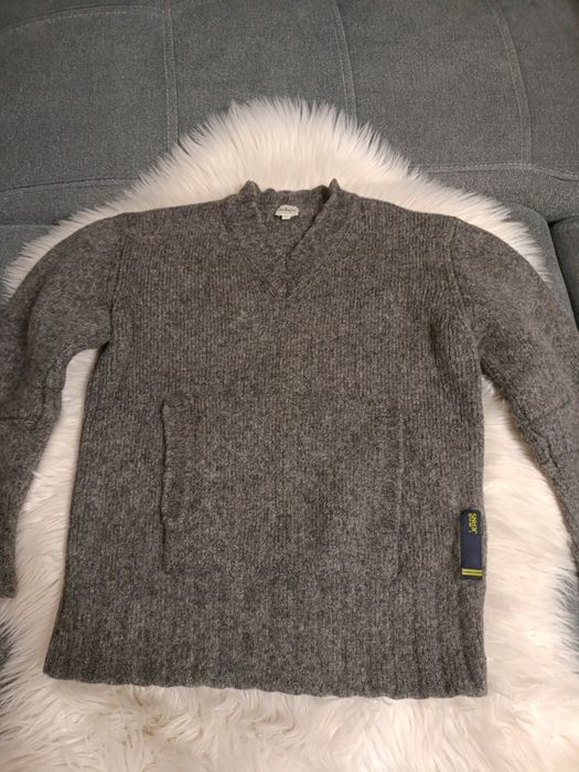 100% Wełniany szary sweter bluza dekolt w serek Calvin Klein Jeans L