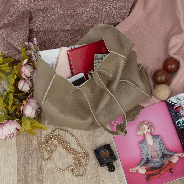 VERA PELLE torebka skórzana shopper duża z długimi rączkam V526 taupe