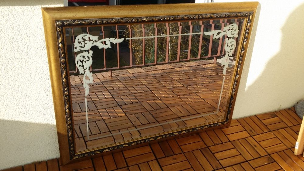 Lustro, drewniana rama, grawer