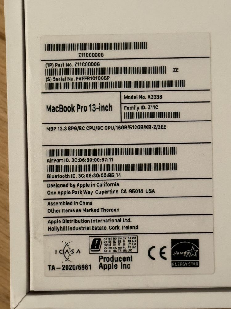 Macbook Pro M1 A2338 16/512GB