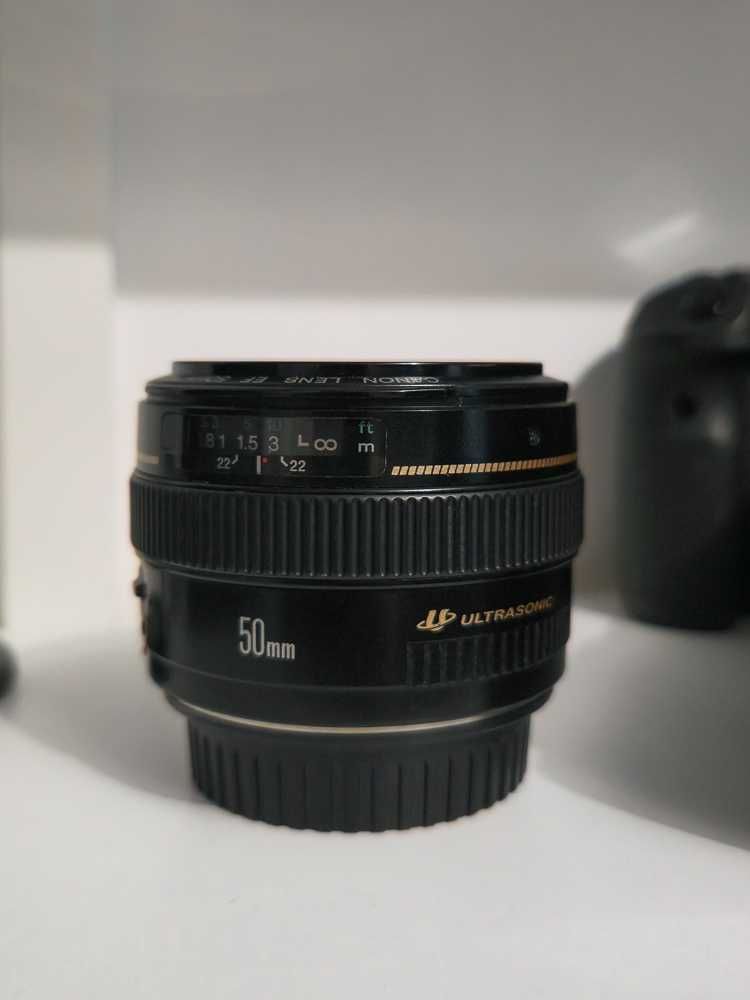 Okbiektyw Canon 50mm f/1.4 EF i kabel tethertools
