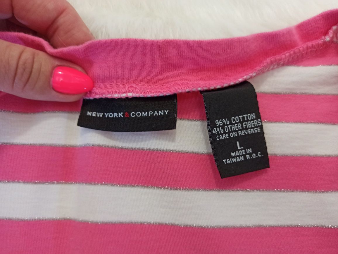 Bluzka w paski New York & Company r. L biało różowa jak nowa