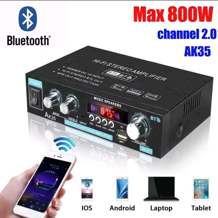 Wzmacniacz AK35 bluetooth radio zasilanie AC 220V DC 12V pilot