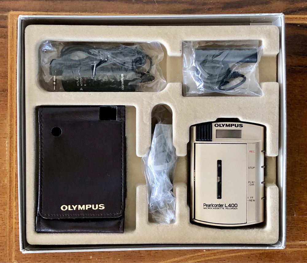 Retro dyktafon OLYMPUS Pearlcorder L400 Kit na mikro kasety Japan box