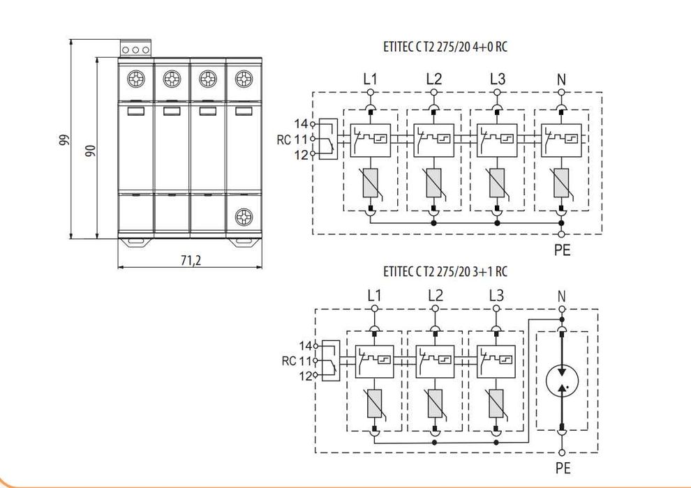 Обмежувач перенапруги ETITEC C T2 275/20 4+0 тип C ETI 2440395